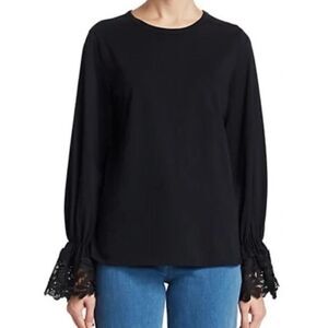 See by Chloe Black Long Sleeve Lace Bell Sleeve Top Sz. XS